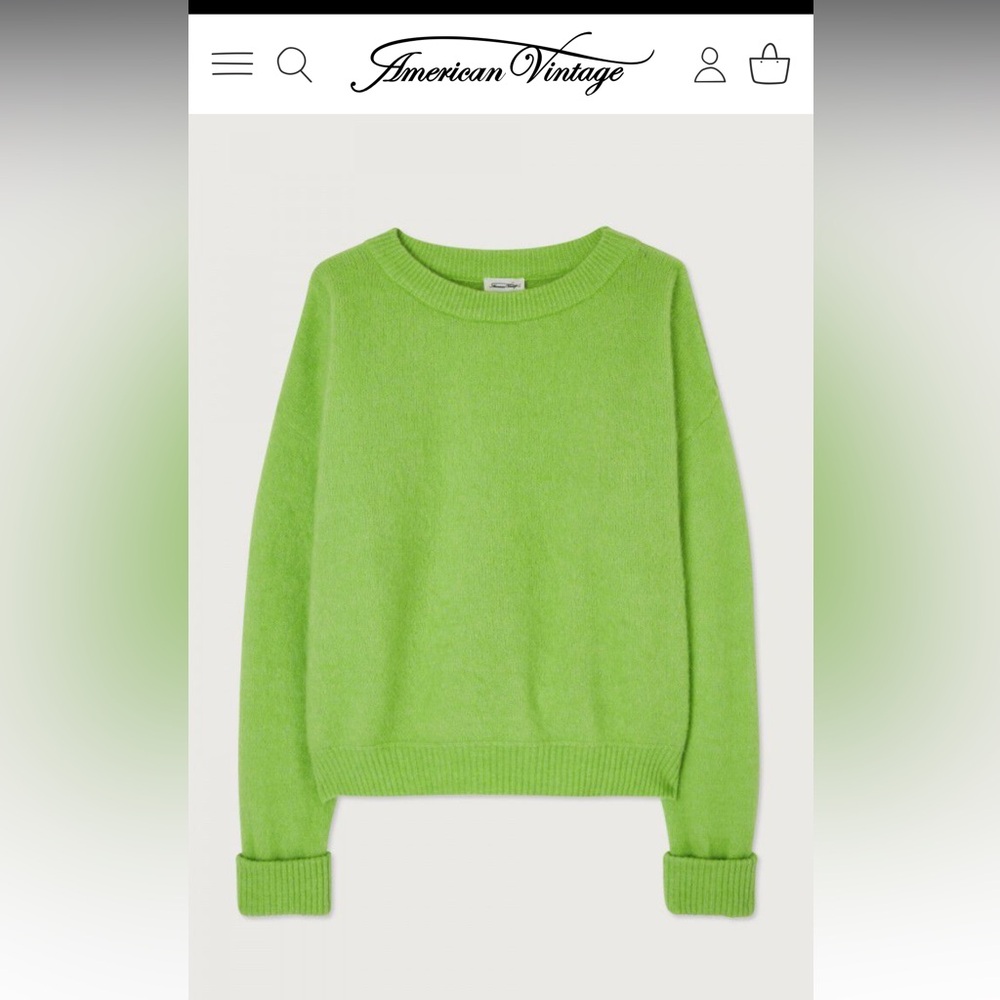 American Vintage Brand Wool Green Crew Neck Sweater trendy green color